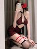Sexy Wine Red Halter Cheongsam Uniform Hot Backless Bodycon Dress Elegant Fashion Sweet Tank Mini Dress Tops 2025 New 6TAC