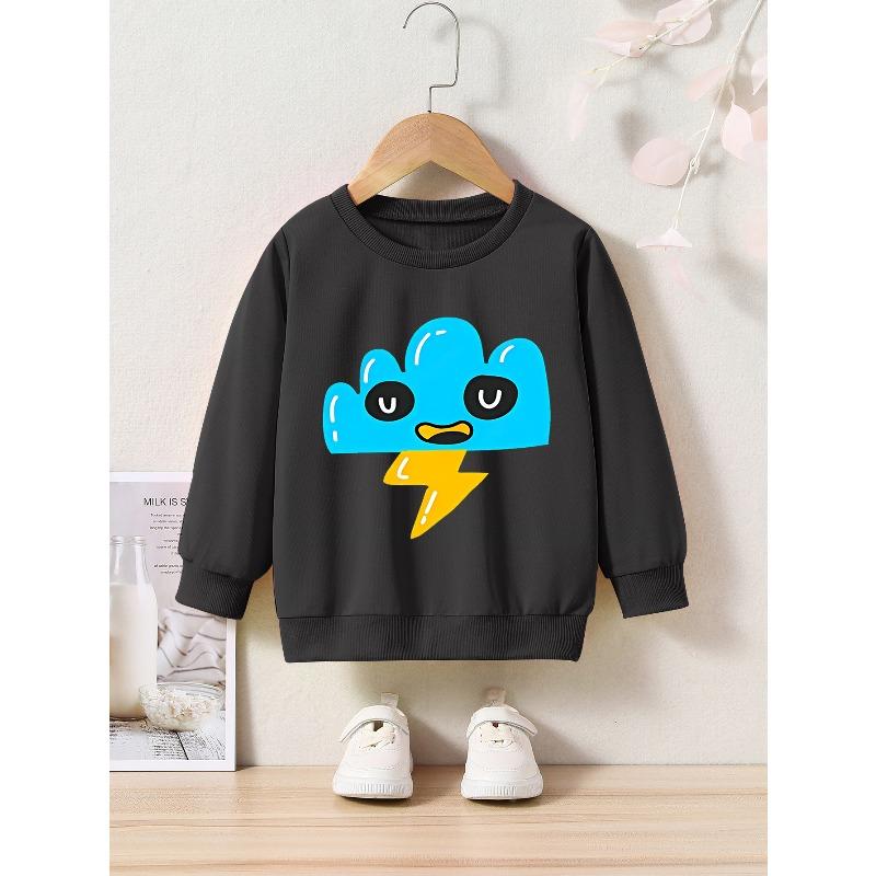 Spring/ Autumn Casual Knit Hoodie with Cartoon Cloud and Lightning Design 110
