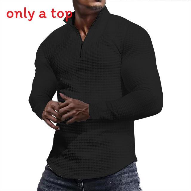 Mens Spring Autumn Plaid Sweatshirt With Stand Collar And Zipper For Casual Wear