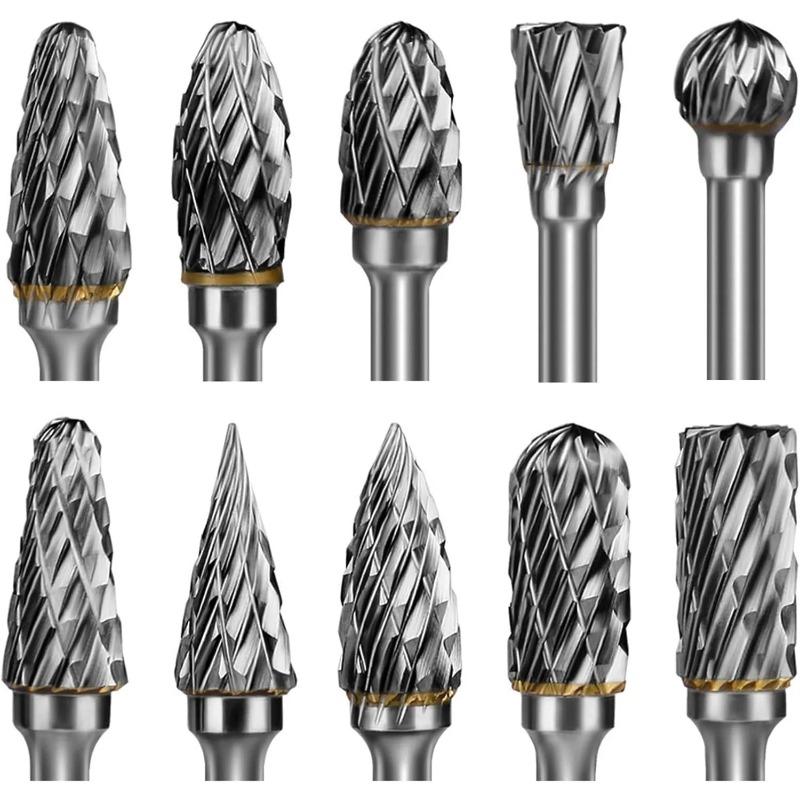 10pcs/set Tungsten Carbide Rotary Burr Set Carving Burr Bits with 3mm Shank 6mm Bit for Wood & Stone Carving, Steel Metal Working
