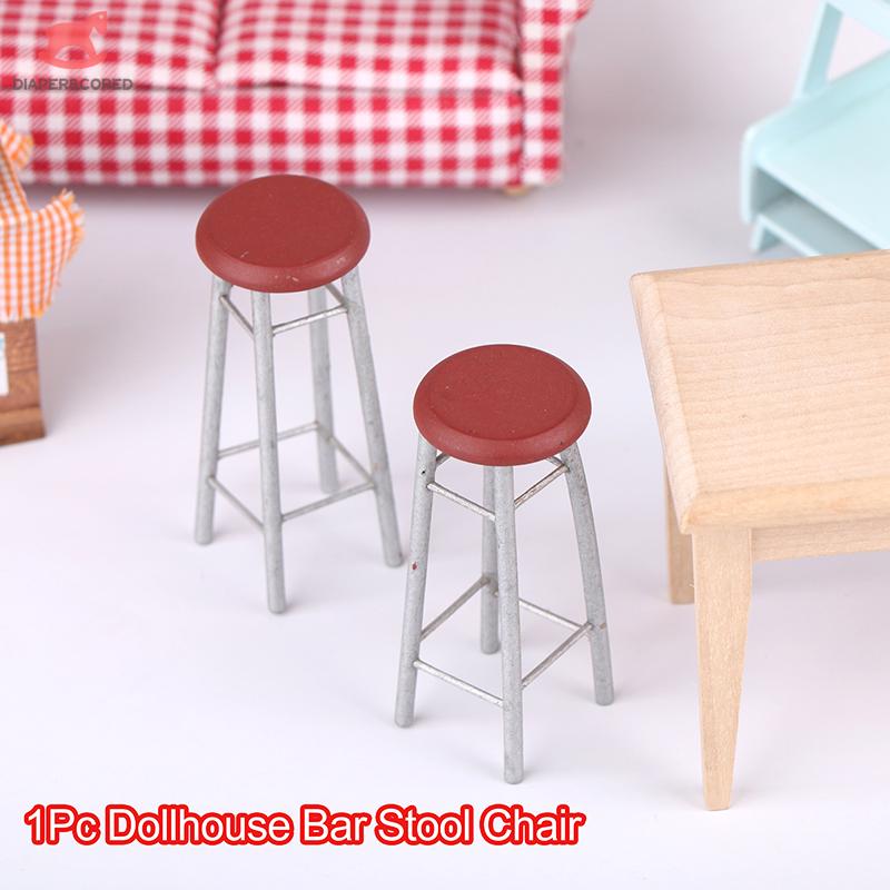 1Pcs Dollhouse Miniature Bar Stool Chair High Stool Doll House Mini Round Stool Pocket Stool Model Furniture Decor Kid Toy