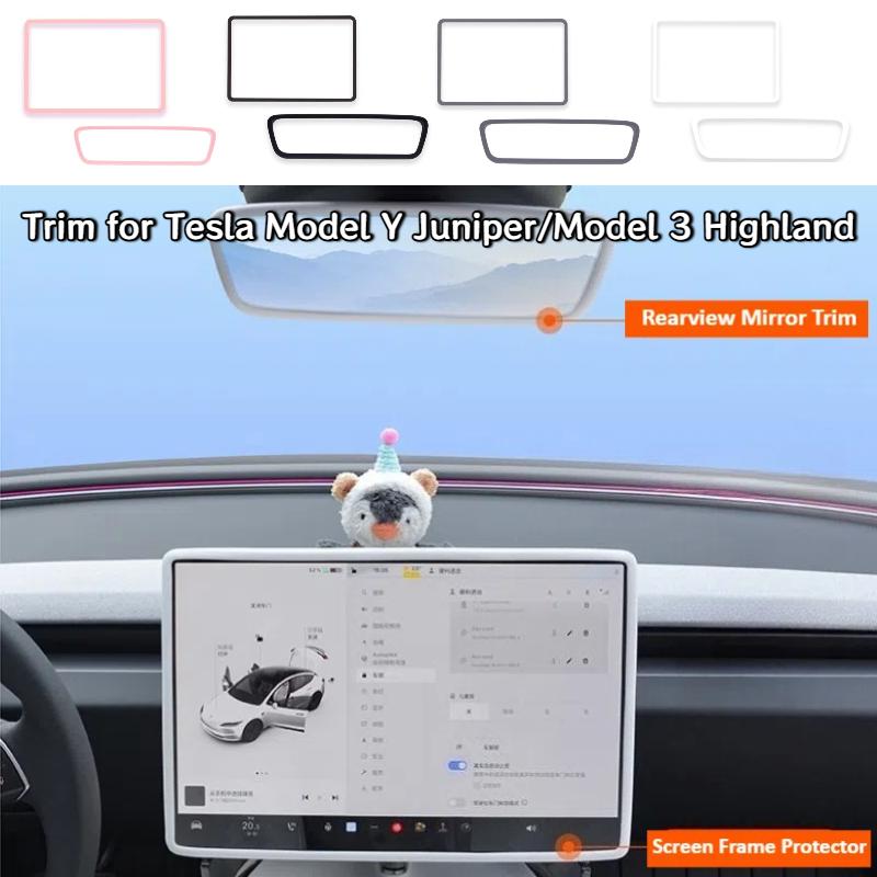 For Tesla Model Y Juniper/Model 3 Highland Silicone Screen Frame Protector Rearview Mirror Protective Trim Cover Accessories