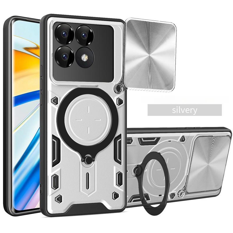 Magnetic Ring Stand Armor Funda for Xiaomi Poco F6 Pro Case Slide Camera Lens Cover for Poxo Poko Little F 6 Pro F6Pro Pocof6 5G