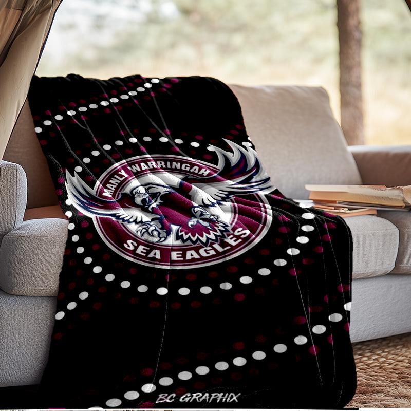 Manly Sea Eagles Crest Blanket Outdoor Flannel Blanket for Camping, Hiking, Garden Parties, Picnic Essentials,gift for family and friends