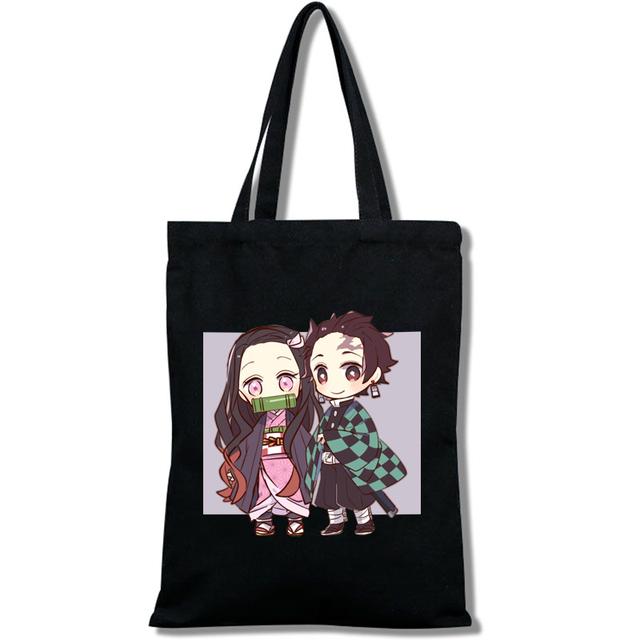Kawaii Dämonentöter: Kimetsu No Yaiba Anime Einkaufstasche, Einkaufstasche, Reisetasche, Canvas-Tasche, Einkaufstasche, weiße Strandtasche