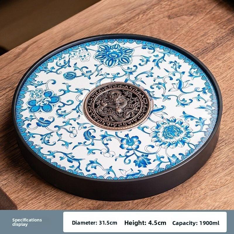 Ceramic round tea tray, dual-purpose for household water storage and drainage, tea sea, and outdoor tea tray