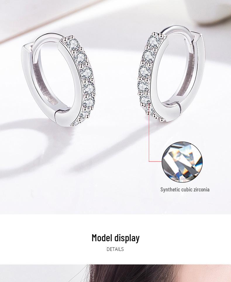 Korean Style S925 Sterling Silver Circle Earrings with Zircon Inlay – Women's Simple Studs