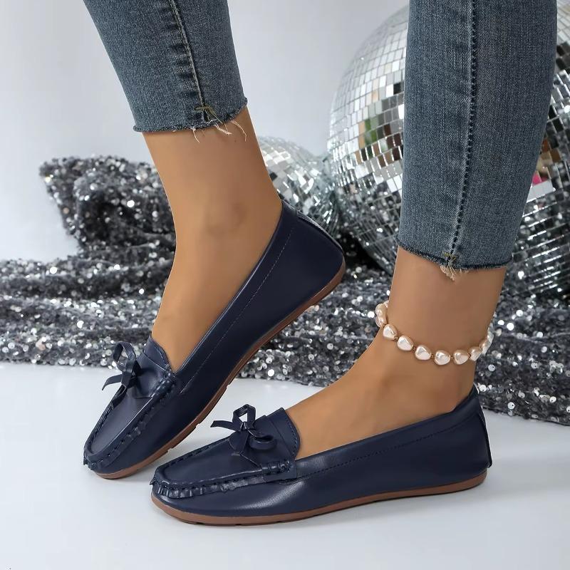 Fashion 2025 New Outdoor Comfortable Women's Slip on Casual Flats Round Toe Soft Bottom Bow Tie Sewing Flats for Daily Wear & Plus Size