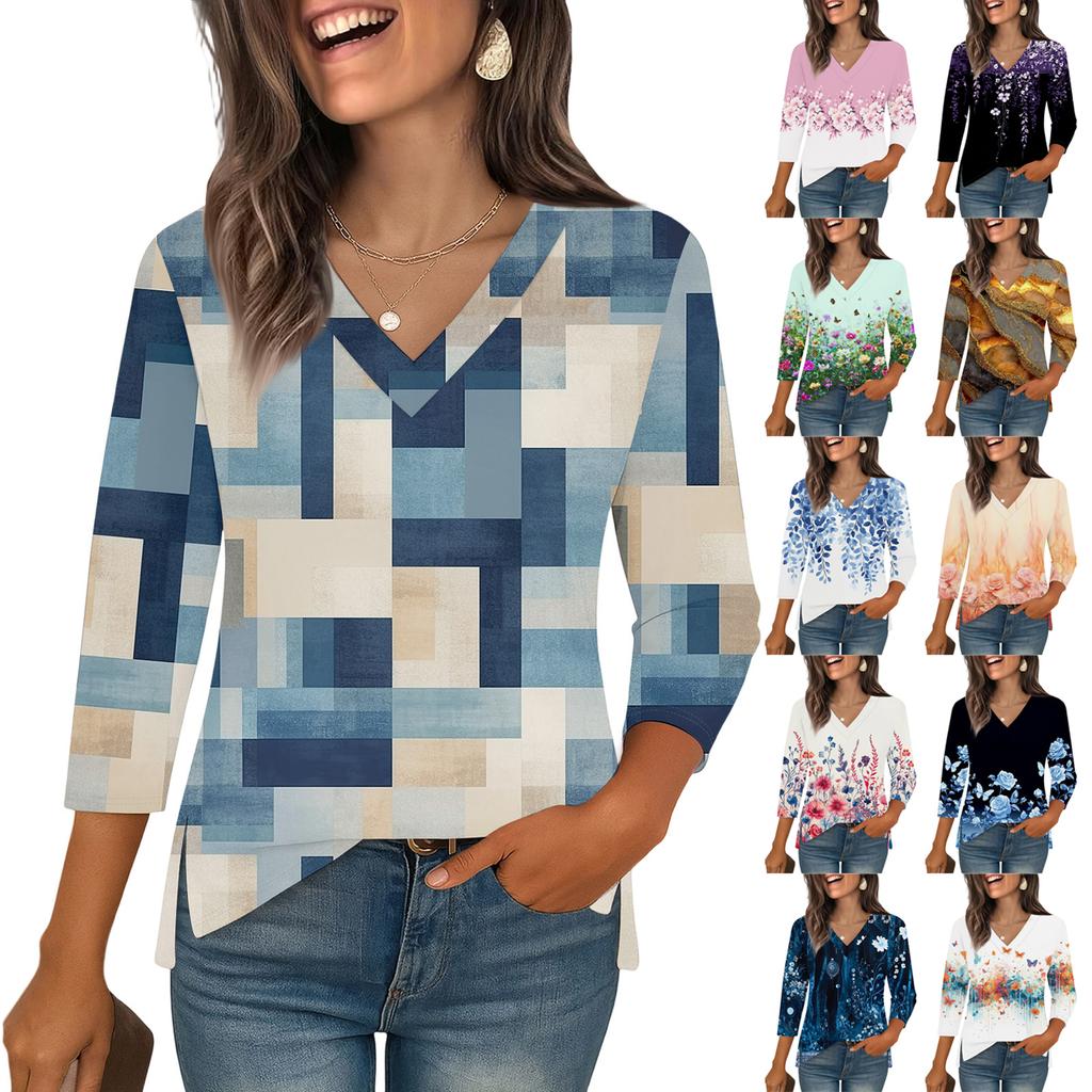 3/4-Ärmel-Shirts für Damen Print Grafik-T-Shirts Blusen Lässig Übergröße Basic Oberteile Pullover