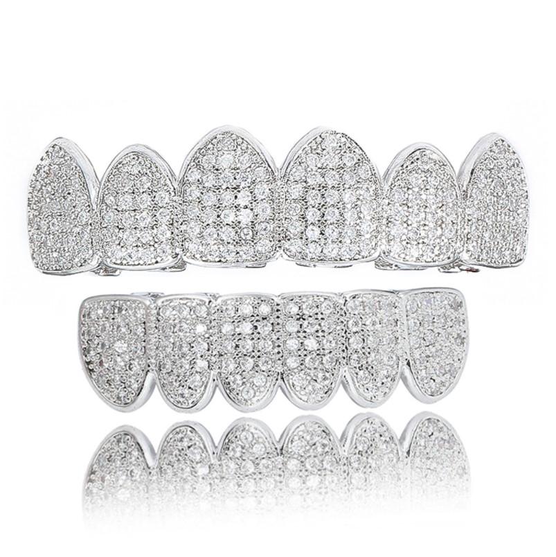Hip Hop Iced Out Gold Teeth Grillz Set Zircon Jewelry Top Botom Grills Mens Body Bling Cubic Zirconia Jewelry