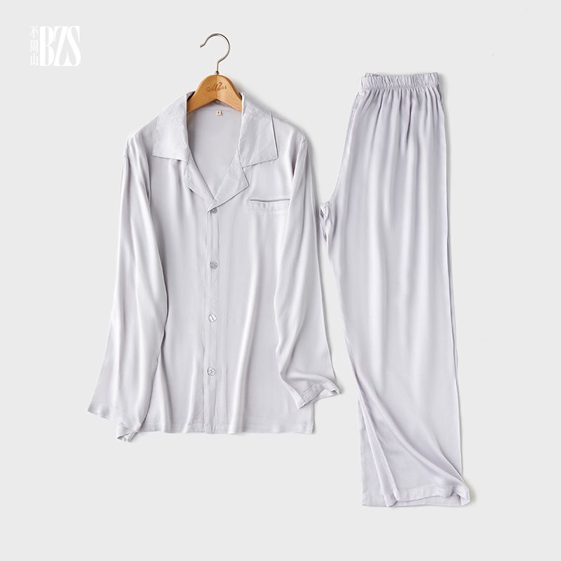 Satin Spring and Autumn Korean Style Tribute Satin Rayon Ice Silk Plus size Long sleeve Set Cotton Silk Men's Homewear Pajamas Couple