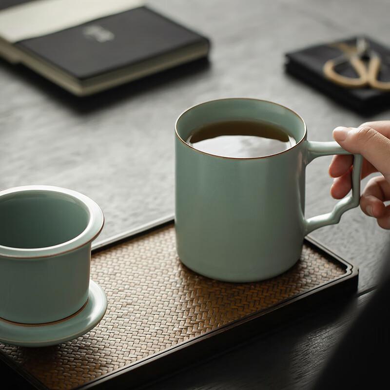TANGFENG Li Guilian Ru Kiln Ceramic Tea Cup with Infuser Gift Set