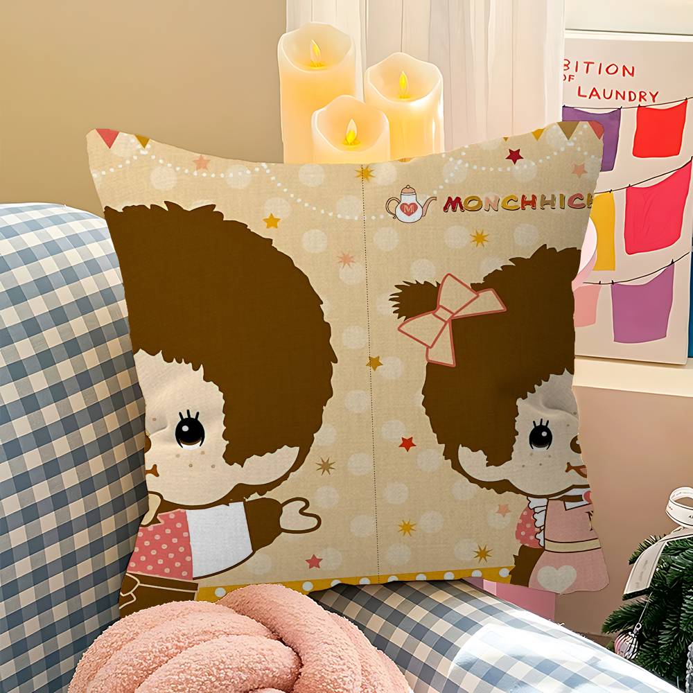 Popular Logo M-Monchhichi Fashion Pillow Cover Sofa Cushion Cover Home Room Decoration Children Gift