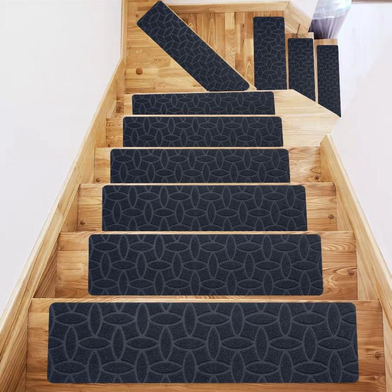 1 Piece Removable Self-Adhesive Anti-Slip Stair Mat Gray Washable Fabric Safety Pad with Non-Slip Backing for Wooden Stairs