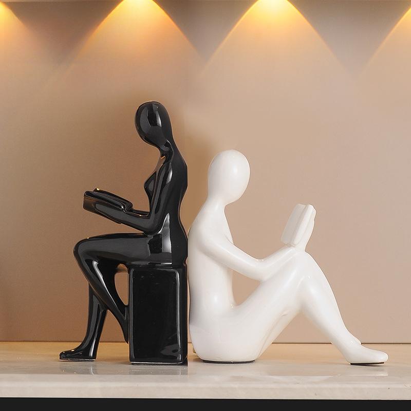 Ceramic Abstract Figure Statue Book End Reader Figurine Nordic Modern Simple Home Decoration Bookshelf Desk Bookends Ornaments