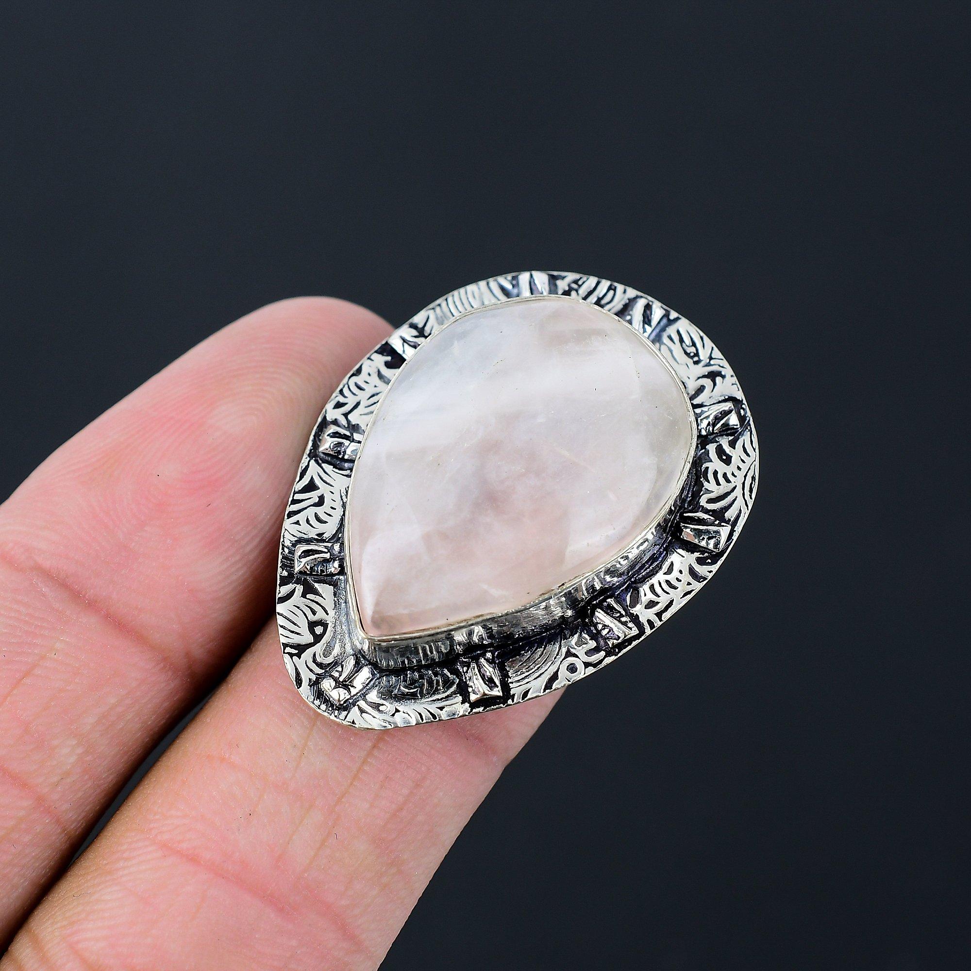 925 Sterling Silver Pear Natural Rose Quartz New Stackable Ring Jewelry Size 7 7