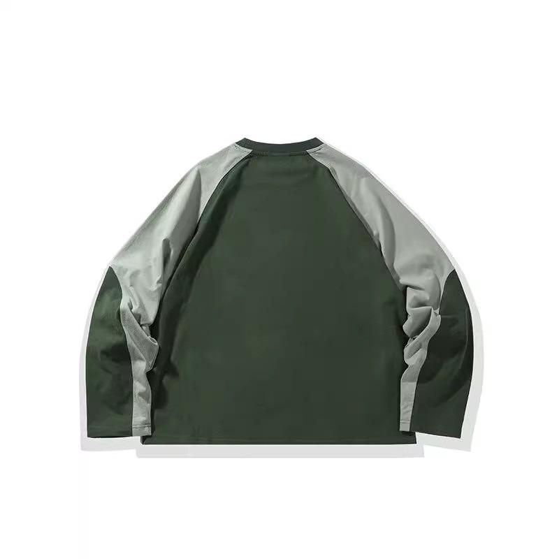 Unisex Japansk Retro Färgblock Lapptäcke Huvtröja - Avslappnad Lös Passform Långärmad T-shirt