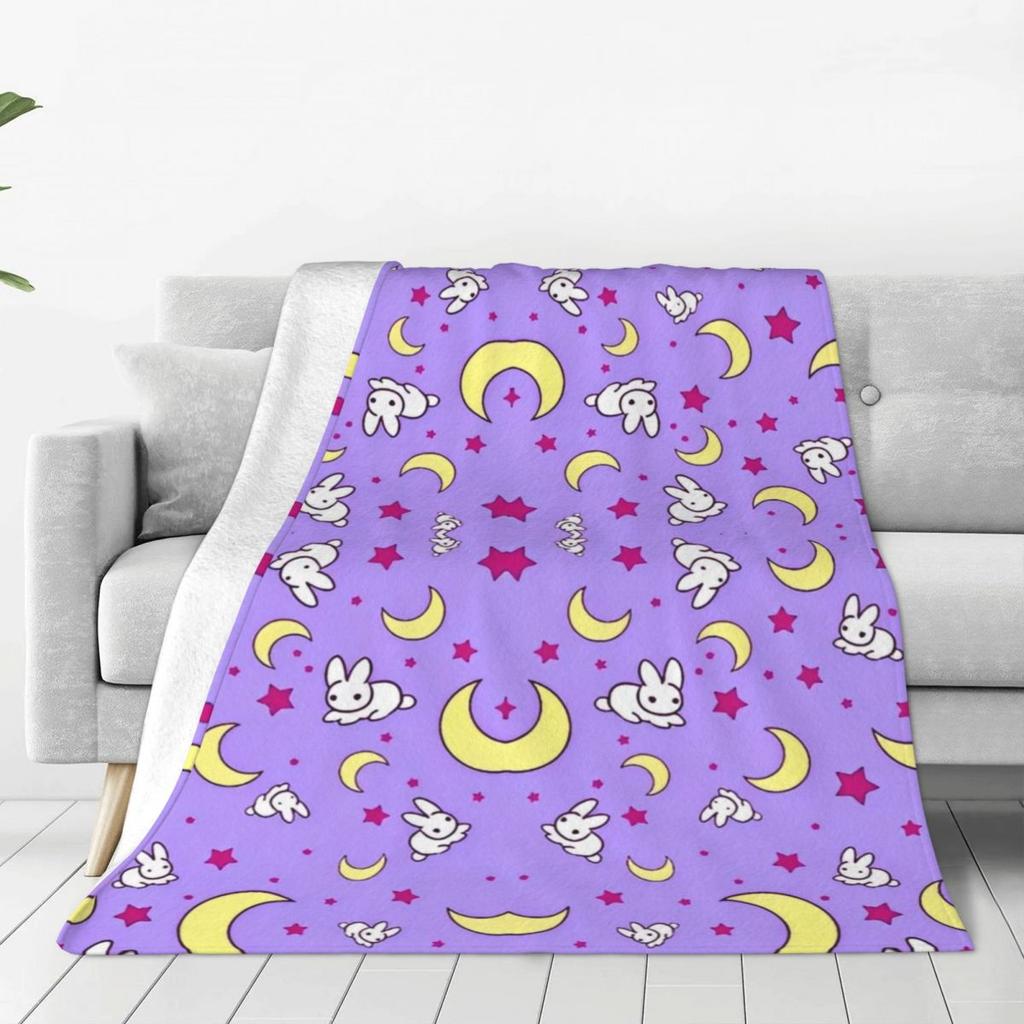 S-Sailor M-Moon Anime Kawaii Flannel Blanket Soft Warm Throw Blanket for Home Decor Airplane Travel Novelty Bedspread Sofa Bed