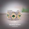 Italian Vintage Two Tone Gold Venetian Tear Green Diamond Earrings French Antique Emerald Star Moon Eye Ring Women Jewelry Set