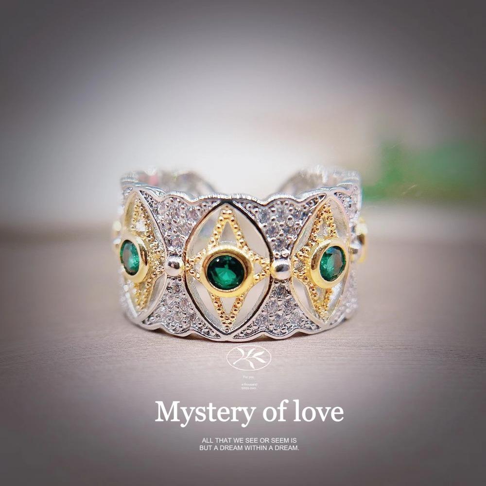Italian Vintage Two Tone Gold Venetian Tear Green Diamond Earrings French Antique Emerald Star Moon Eye Ring Women Jewelry Set