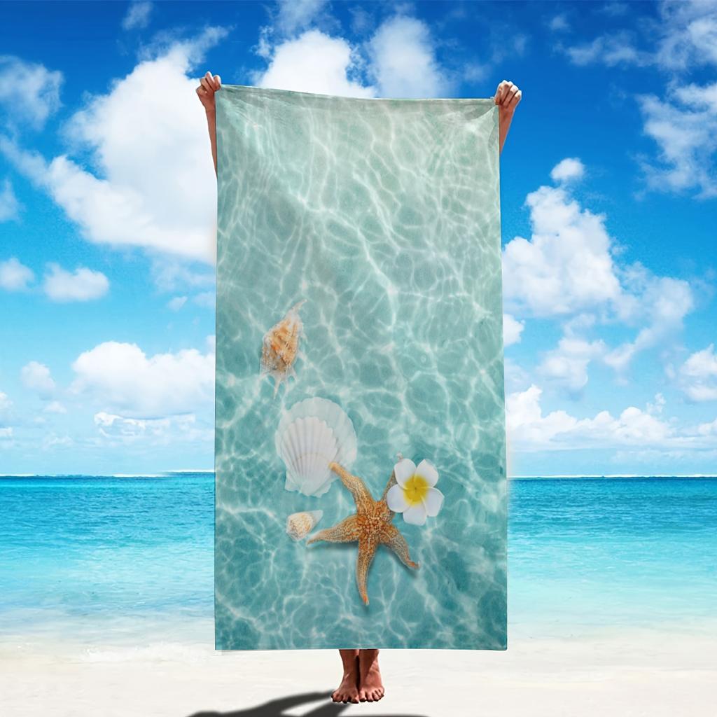 Microfiber Beach Towel Starfish Seahorse Design Thin Absorbent Extra Large Towel for Beach Swimming Camping Yoga Bath Sports