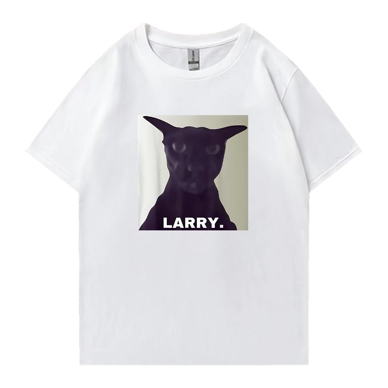 T-shirt vintage Evil Larry Cat Oversized Mulheres Homens 100% Algodão manga curta t-shirts Verão Gola Redonda Roupa estampada Unissex