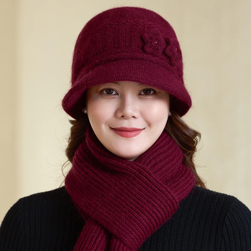 Winter Velvet Warm Hat for Middle-aged Elderly People Rabbit Hair Woolen Hat Outdoor Windproof Mother