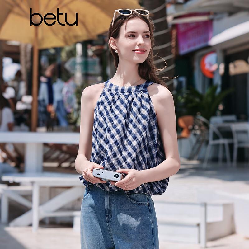 Women s Retro Plaid Halterneck Shirt L