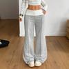 Womens Wide Leg Sweatpants In Heather Gray Relaxed Fit With Waistband Contrast Soft Knit Lounge Pants Fall Winter
