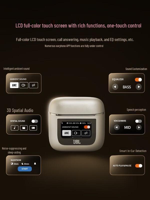 JBL TOUR PRO2 Wireless Noise-Cancelling Earbuds with LCD Smart Screen