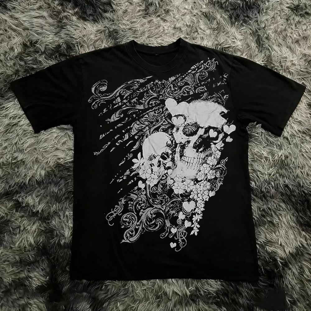 Men Women Y2K Graphic T-Shirt Summer Short Sleeve Punk Gothic Tee Tops Vintage 90s Aesthetic Emo Clothes Harajuku Streetwear