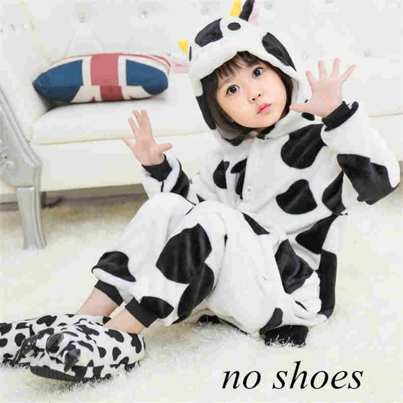 Autumn Winter Cartoon Animal One Piece Children Pajamas Flannel Coral Velvet Seepwear Set