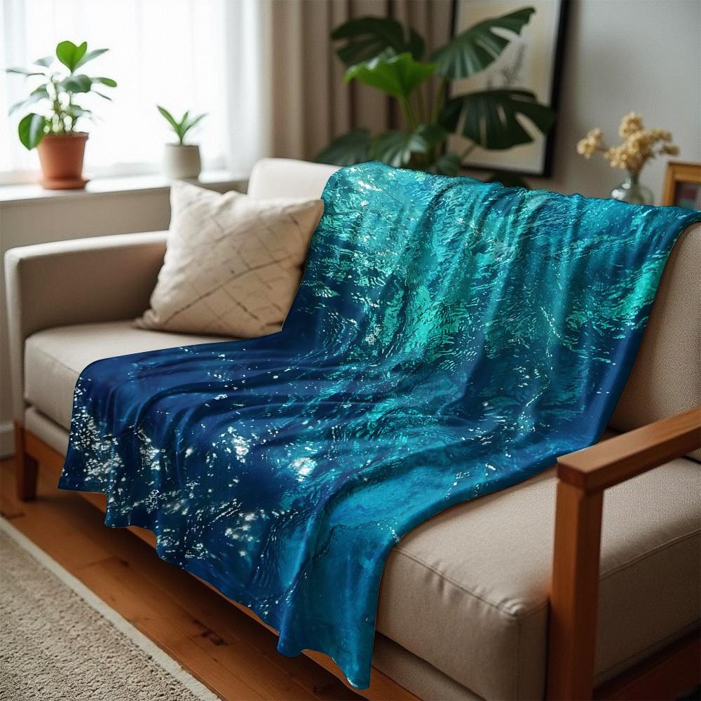 Turquoise Sunlit Sea Surface Cartoon Anime Print Flannel Blanket Soft Warm Throw for Kids Bedroom Sofa Christmas Office Car
