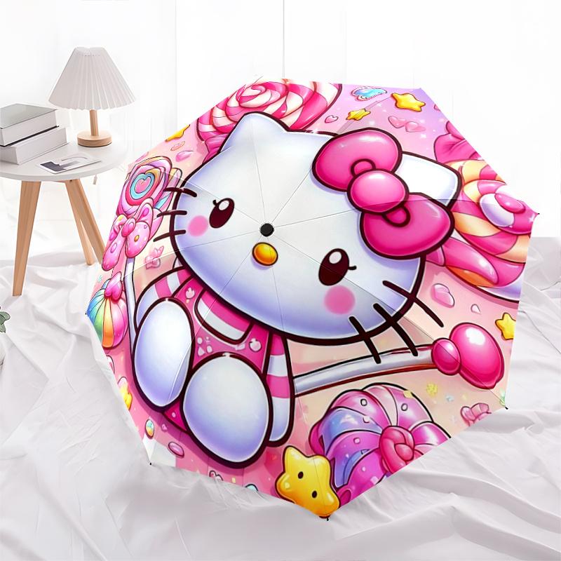 

1pc Hello Kitty Candyland Automatic Opening Folding Umbrella - Portable 3-Fold Design with 8-Bone Iron Frame, Perfect for Fans, Travelers, Everyday Us