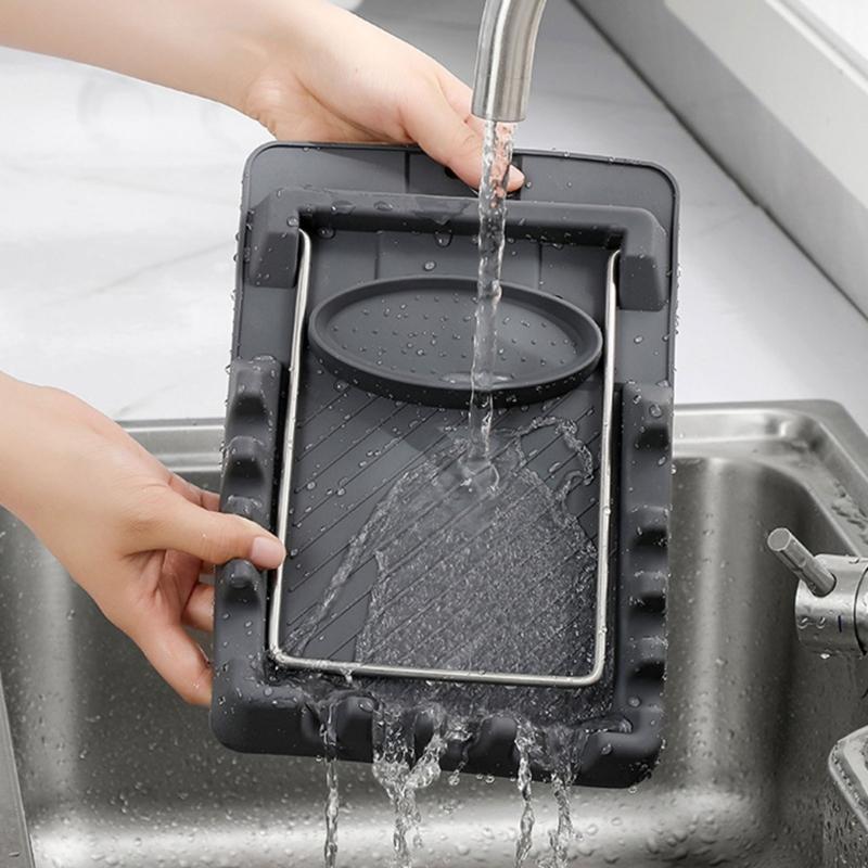 Spatula Rest and Pot Lid Rack with Partitioned Drain Tray, Metal Frame Stand for Sink Area, Table Side Service and Daily Cooking for Kitchen Counter