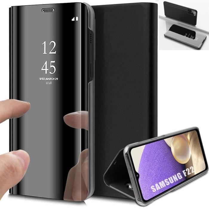 Protective Case - BOOLING - for Samsung Galaxy F22 - Black Mirror Effect - Shockproof - Translucent Window