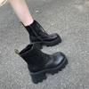 Modische Damenmode Klobige Einzelstiefel Herbst Neu Runde Spitze Vorderer Riemen Dicke Sohle Anti-Rutsch Abriebfest Kurzstiefel