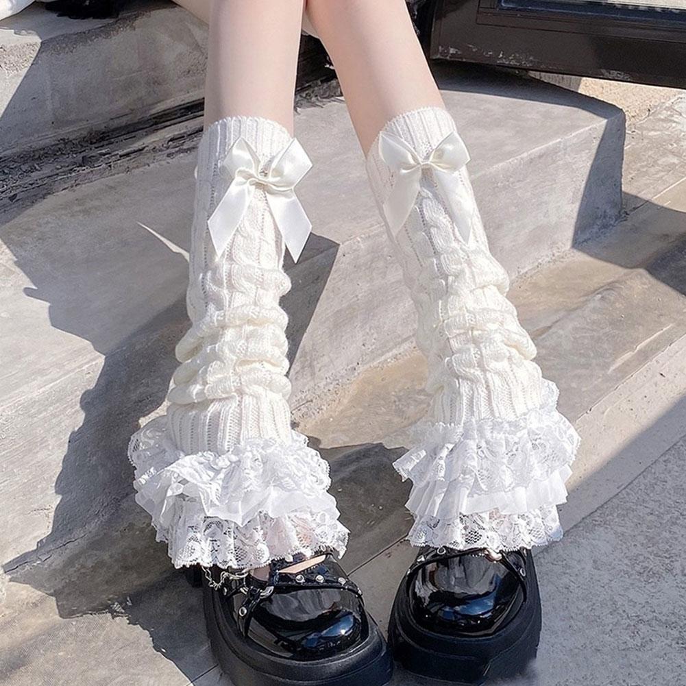 1pc Bow Lace Mid-tube Socks Lolita Winter Leg Cover Japanese Socks For Women's Warm Style Lace Q8Z6