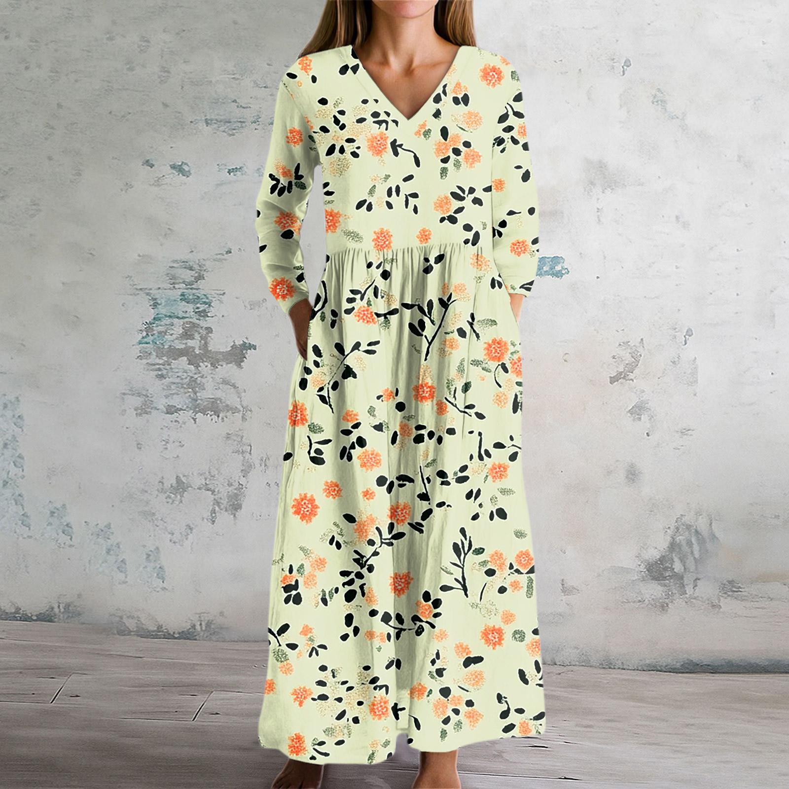 

Женское модное платье Весеннее платье с V-образным вырезом и длинными рукавами XL жёлтый