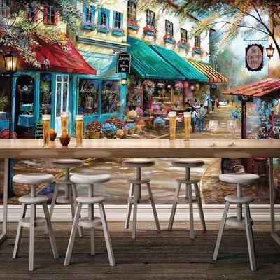 3D Wallpaper Retro Hand-painted European Style Street Corner Building Restaurant Cafe Mural Background Wall Decor Fresco
