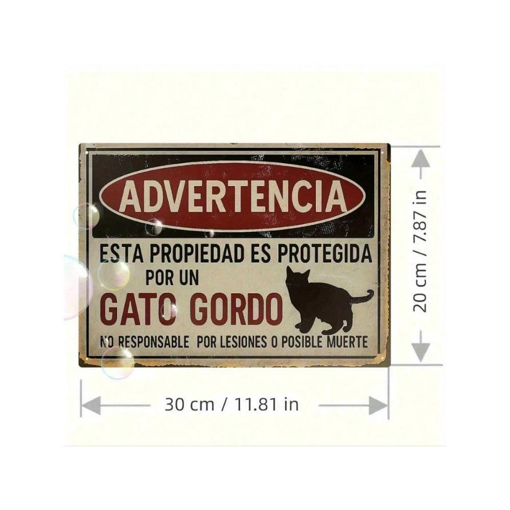 Funny Fat Cat Spanish Metal Wall Art Poster for Farmhouse Decor