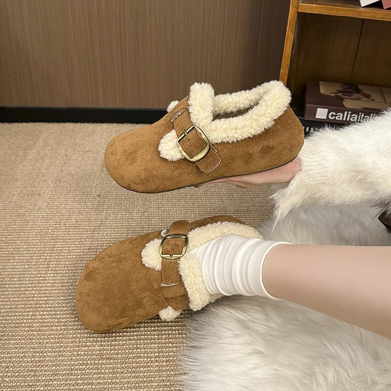 Thick-soled Heightening Fashionable and Versatile One-pedal Boken Shoes Women's Autumn 2025 Velvet Thickened Warm and Comfortable Cotton Shoes