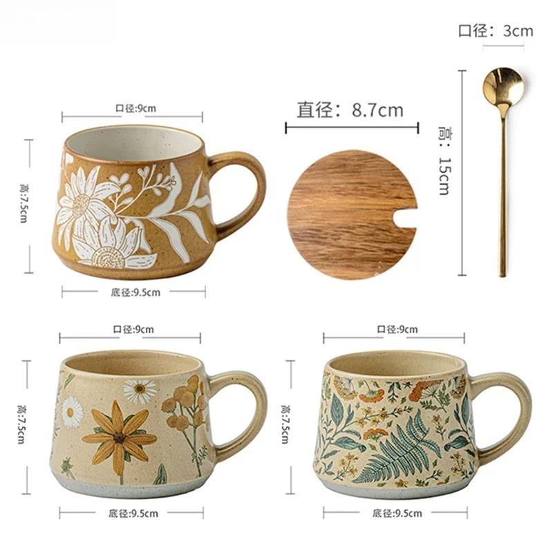 Retro Floral Pattern Ceramic Cup Large Capacity Coffee Mug Milk Cup Breakfast Cup Beverage Cups Household Water Cups Tea Cups