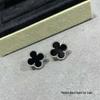 High-Version 18K Rose Gold Earrings: Four-Leaf Clover with White Mother-of-Pearl & Red Agate - Fashionable, Luxurious, INS Style.