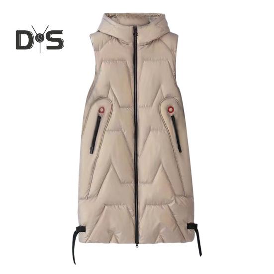 Women Winter Waistcoat Hooded Thick Sleeveless Glossy Surface Padded with Pockets Zipper Closure Mid Length Outdoor Coat