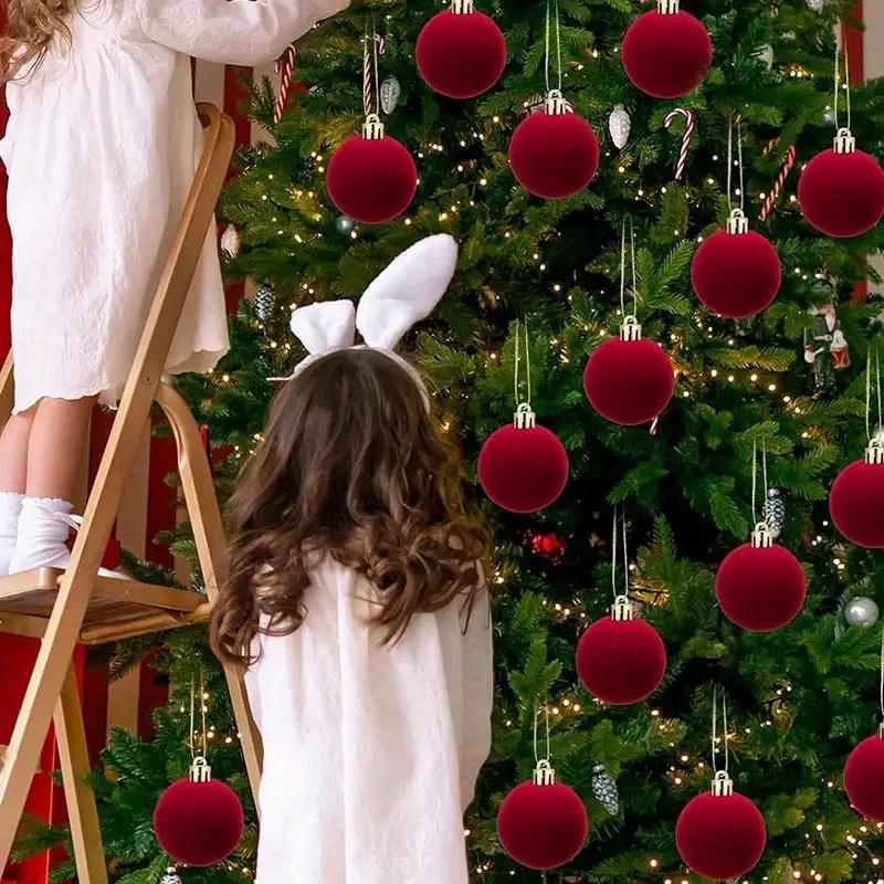 10 Stück Bordeauxroter Samt Weihnachtsbaumkugeln Christbaumschmuck, Dekorative Hängende Kugeln für den Weihnachtsbaum, Feiertags-Hochzeiten und Winter-Wohnkultur