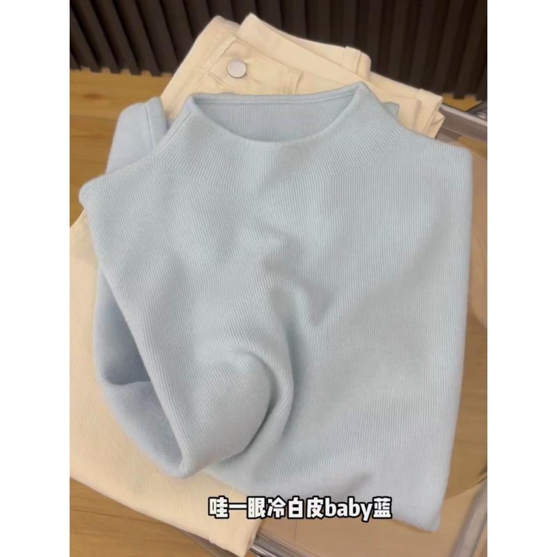 Spring, Autumn and Winter Small Stand-up Neck Sweater with Femininity Simple Style Long-sleeved Knitted Top Soft Waxy Bottoming Shirt