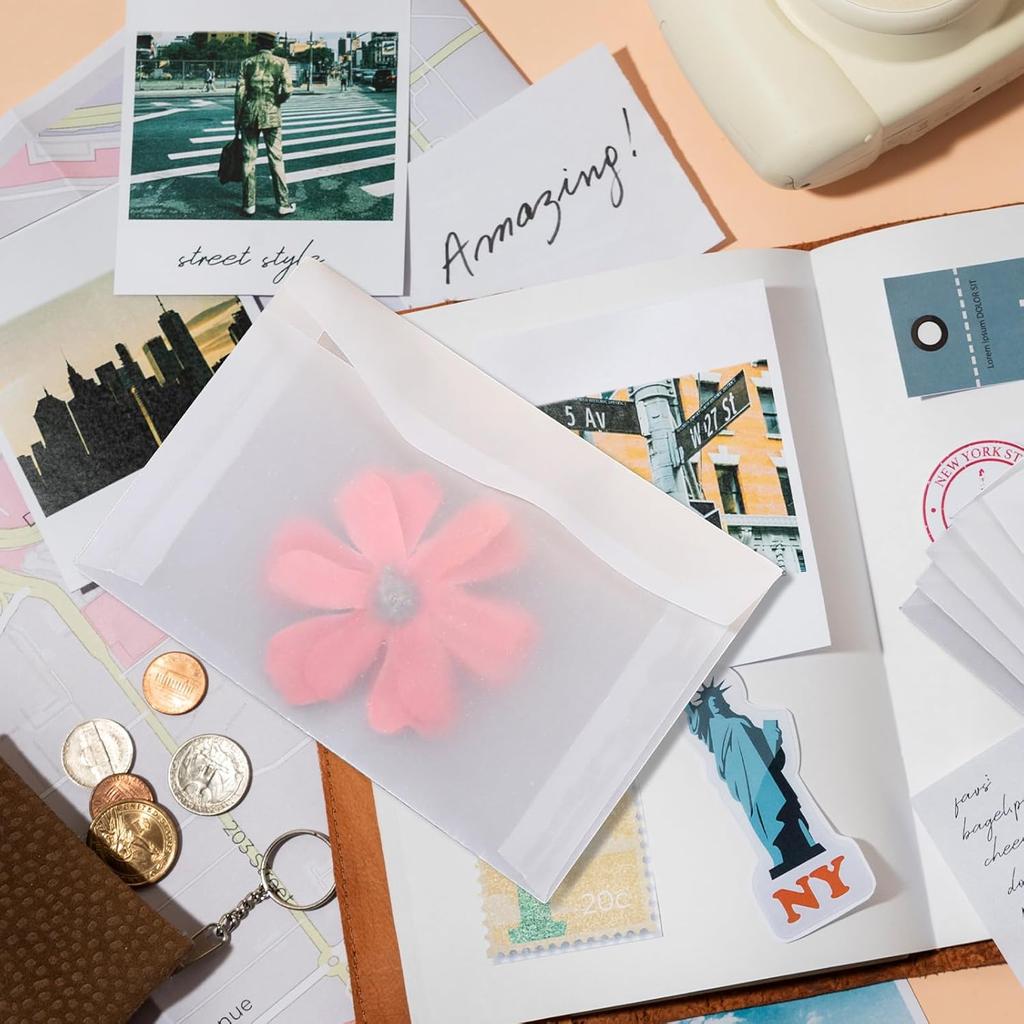 60 Pack 2.7x3.9 Inches Vellum Envelopes Glassine Envelopes Translucent Envelope Self Sealing Mini Envelope for Seeds Stamps Co Gifts