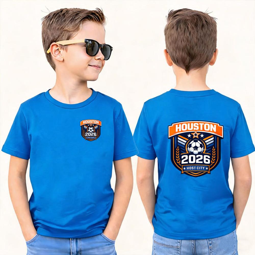 2026 Soccer Part Supplies Kids T-Shirt Houston 2026 Host City Soccer Design Polyester Short Sleeve Casual Top Sports Shirt for Boys