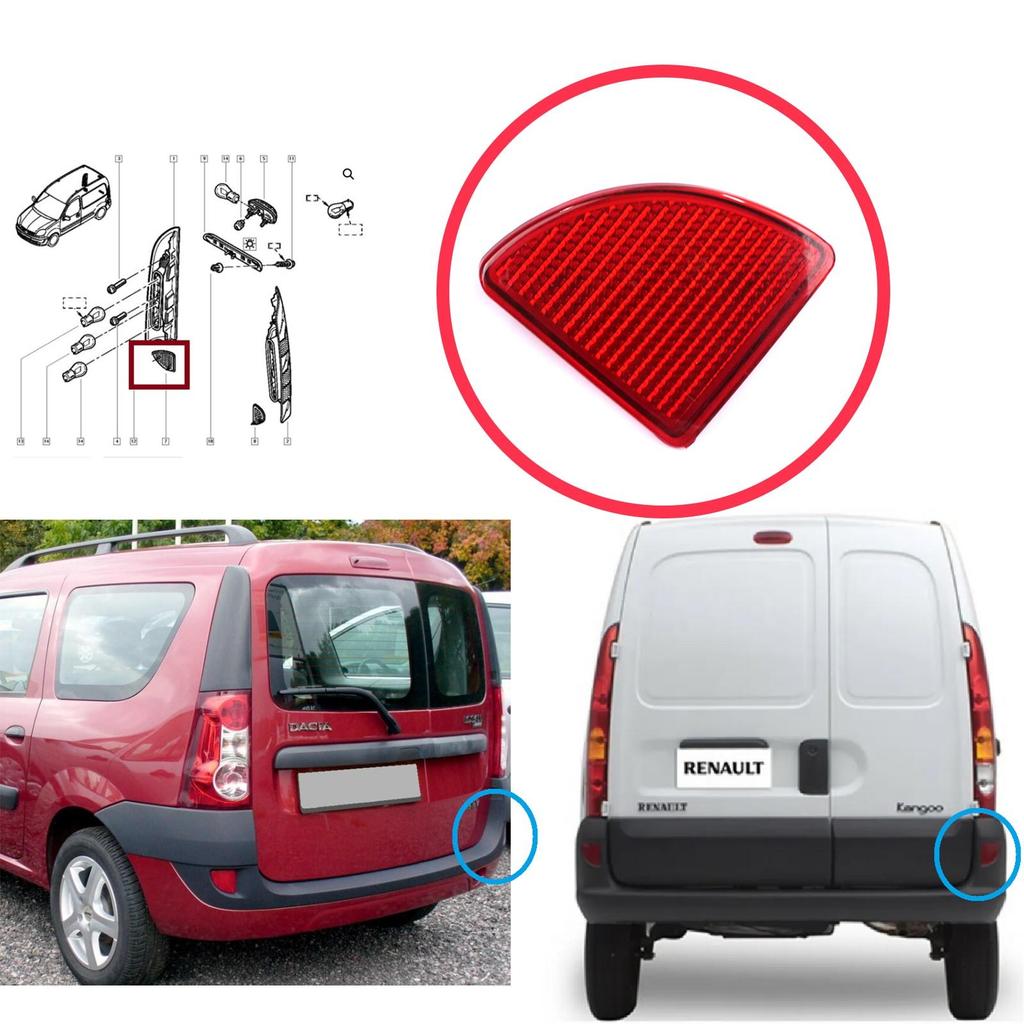 BSP1236-2 Rear Right Side Bumper Reflex Reflector for Renault Kangoo MK1 Express Nissan Kubistar X76 Dacia Logan MK1 KS MCV Van 2004-2008 7700308719
